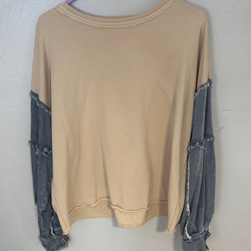 Casual Beige and Blue Women's Top